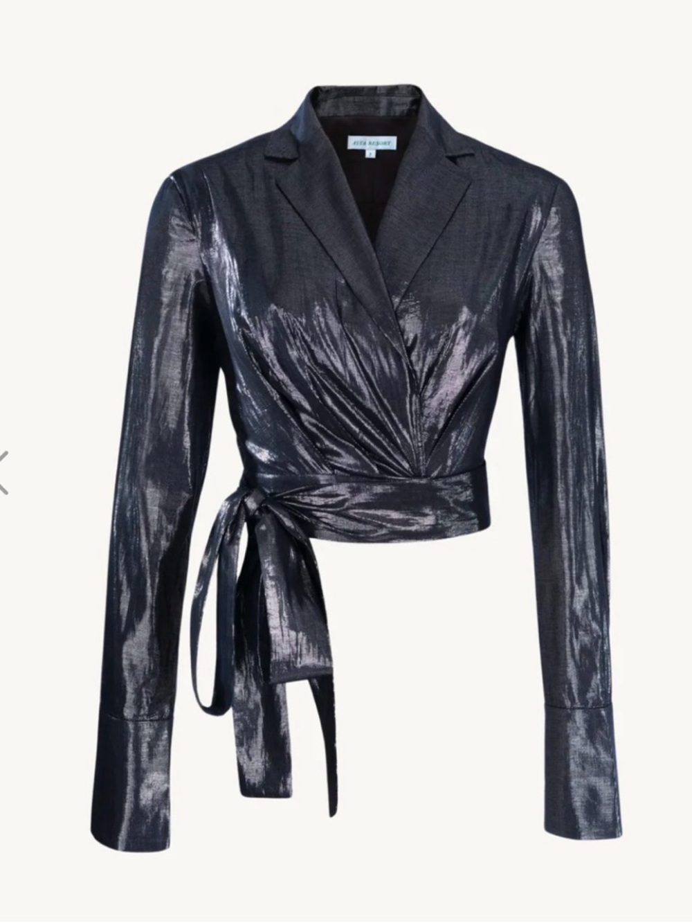 NWT Asta Resort Shimmery Steel Wrap Cropped Viola Top